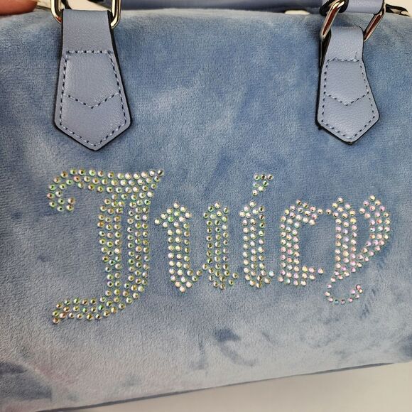 Juicy Couture Bag Obsession Satchel Slate Blue Velvet Rhinestones Purse Handbag - Picture 9 of 14